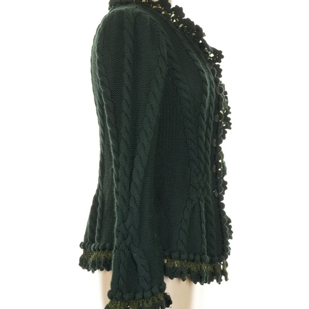 🌿 Carlisle Forest Green Merino Wool Fairycore Cardigan | Knit Flower Appliqué S - Picture 8 of 13